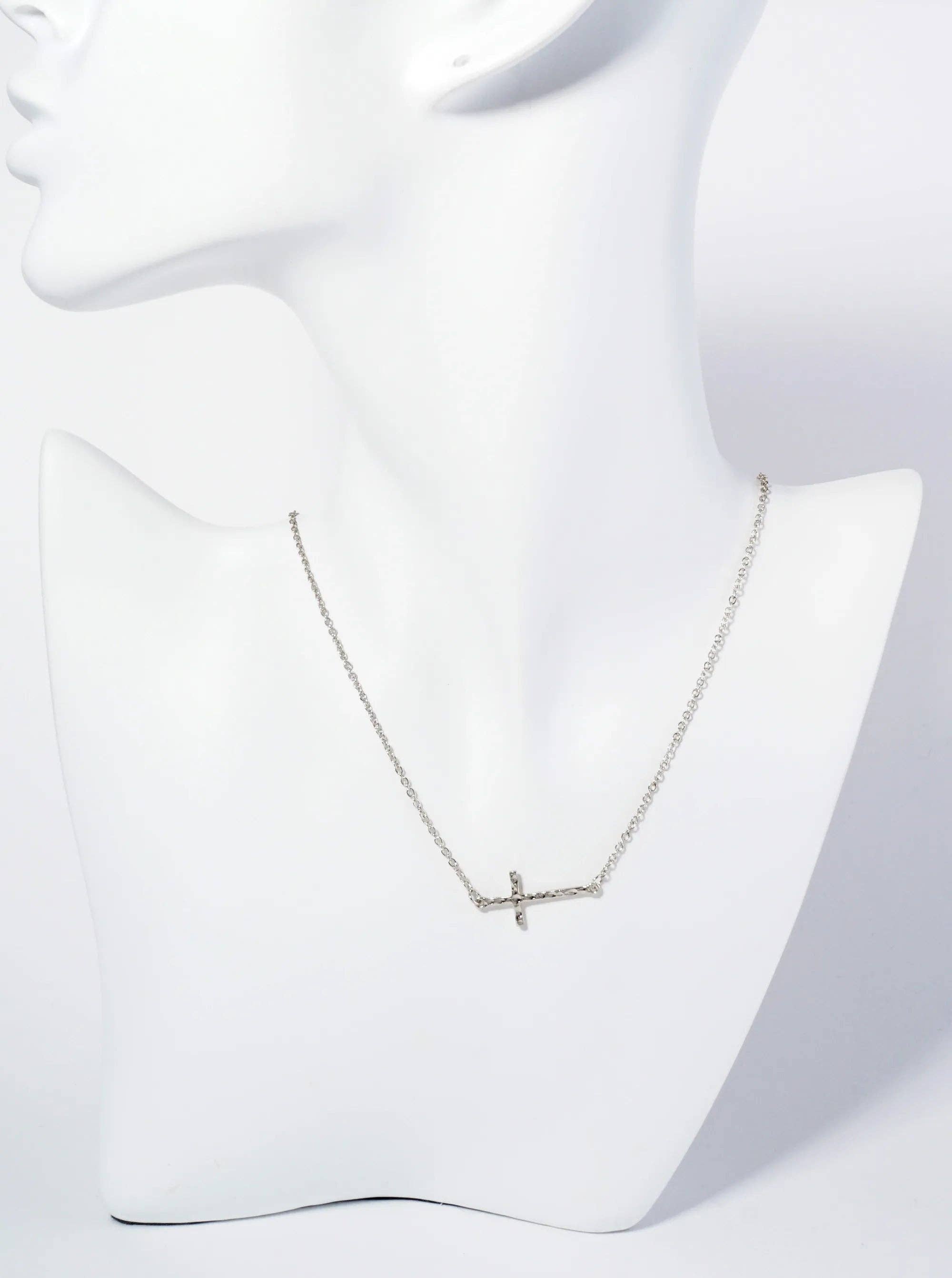 Wild Honey - Wholesale Pendant/Charm Necklace - Hammered Metal 1 Inch Sideways Cross Pendant Necklace1