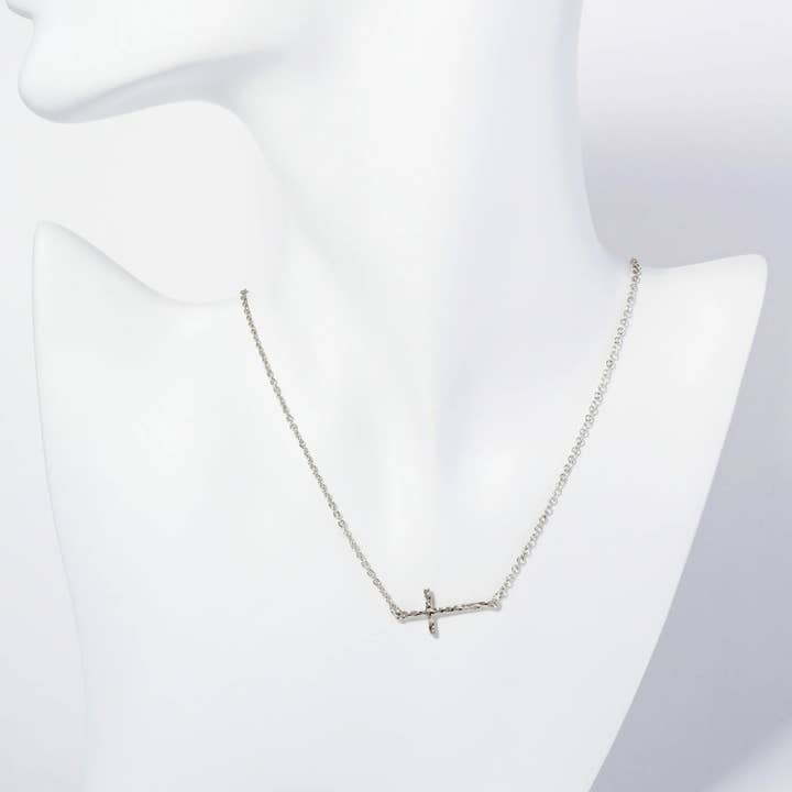 Wild Honey - Wholesale Pendant/Charm Necklace - Hammered Metal 1 Inch Sideways Cross Pendant Necklace1