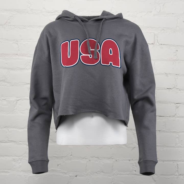 USA Bubble Letter Cropped Hoodie for wholesale by Classic State