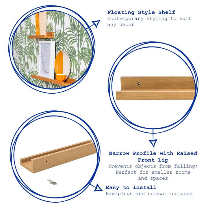 Rinkit Ltd ā wholesale Wall-mounted shelf ā 57cm Floating Picture Ledge Wall Shelf - Natural Beech - By Harbour Housewares4