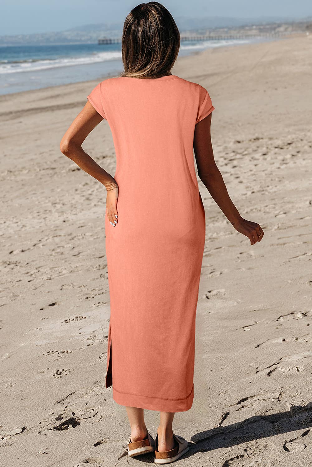 Aapparella - Wholesale Dress - Women's - Mineral Wash Pocketed T-shirt Long Dress | S-XL5