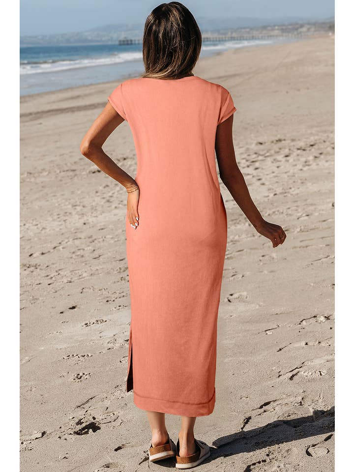 Aapparella - Wholesale Dress - Women's - Mineral Wash Pocketed T-shirt Long Dress | S-XL5