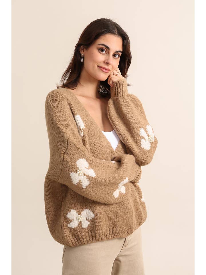 LÉA & LUC - Vente Pull en maille – femme - Gilet motif papillon avec perle REF. 2066623