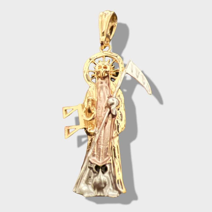 Grim Reaper Santa Muerte Pendant in 18k of Gold Layering for wholesale by Raf Rossi Gold Plated