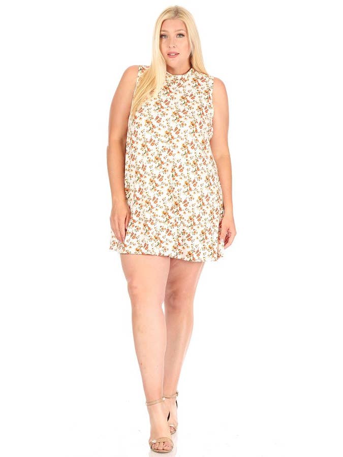 VIBE Apparel Co - Wholesale Dress - Women's - Plus Mock Neck Ditsy Floral Swing Dress