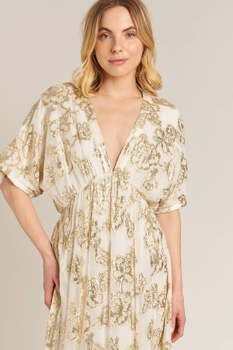 En Crème - Vente Robe – femme - Robe longue à manches kimono à col en V13