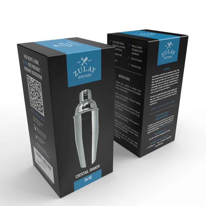 Zulay Kitchen - Wholesale Cocktail Shaker - 24oz Stainless Steel Cocktail Shaker with Built-In Strainer1
