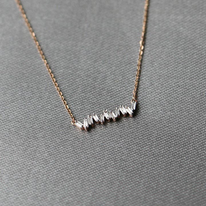 SHREE DIAMOND GEMS AND JEWELS - Wholesale Pendant/charm necklace - 14 K Solid Gold Stacked Diamond Baguette Bar Necklace/ Horizontal Bar Necklace/ Dainty Necklace / Valentine's Day Gift4