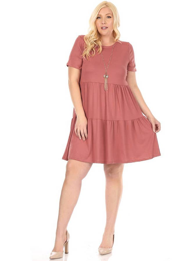 VIBE Apparel Co – wholesale Klänning - Dam – Plus borstad kortärmad baby docka klänning med 2 tier kjol18