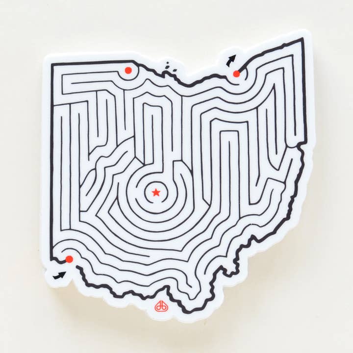Ohio Maze State Map gestanzte Vinyl-Aufkleber | 3,25 x 8,9 cm für den Großhandel von Imaginary Animal