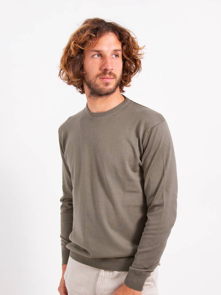 Cashmere-Cotton Classic Sweater - Olive Green for wholesale by ARMAZÉM DAS MALHAS
