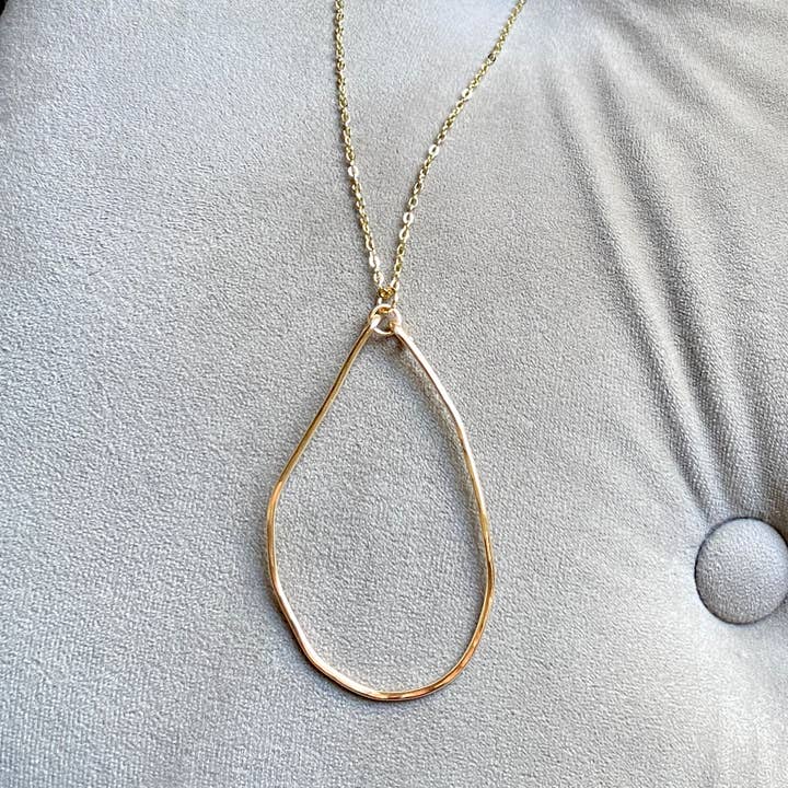 Gold Organic Hammered Hoop Pendant Necklace Chain for wholesale by Marble Designs Jewelry