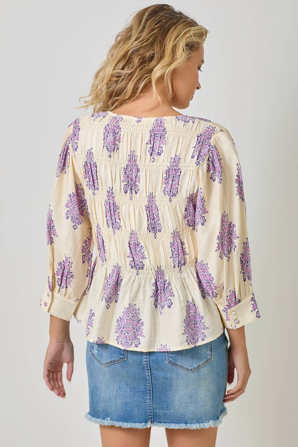 Ivory 61109 Puff Sleeve Smocked Blouse for wholesale on Faire3