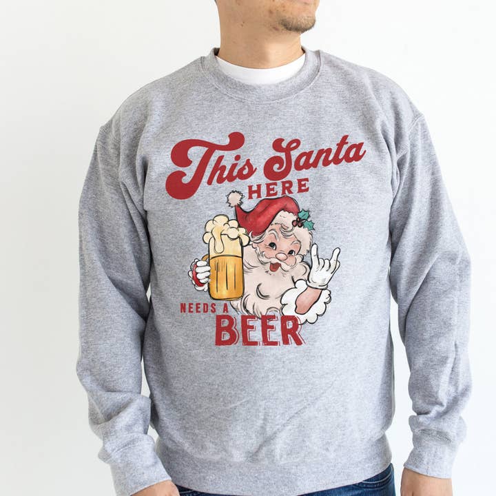 Retro Santa Beer Crewneck Sweatshirt for wholesale by Sweet party Place
