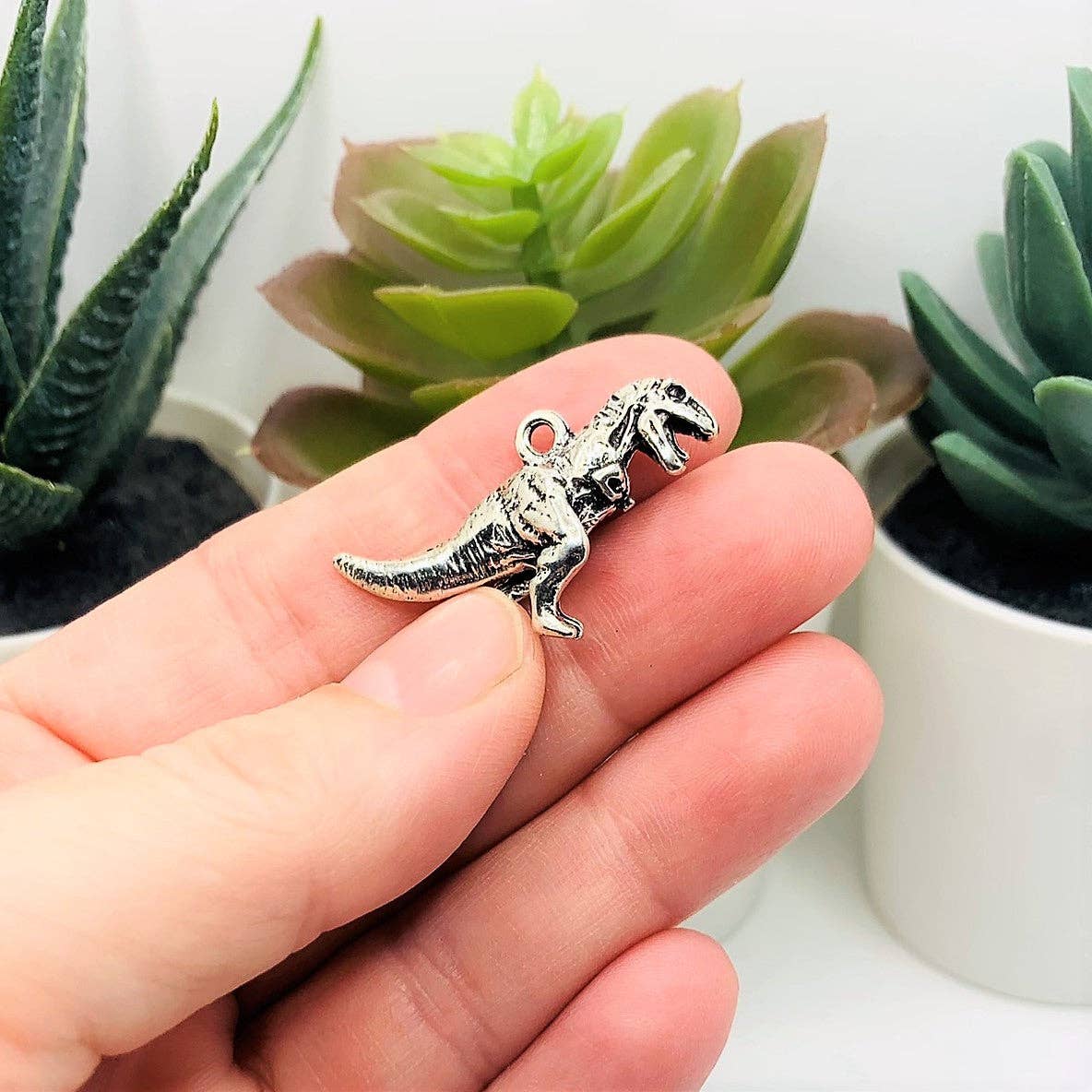 Guerrilla Charm - Wholesale Individual Charm/Pendant - Silver Tyrannosaurus T-Rex 3D Dinosaur Charms, 27x22mm2