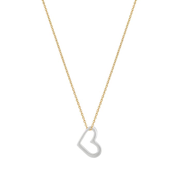 Kleine open hart ketting in zilver of verguld. voor wholesale door Philippa Roberts