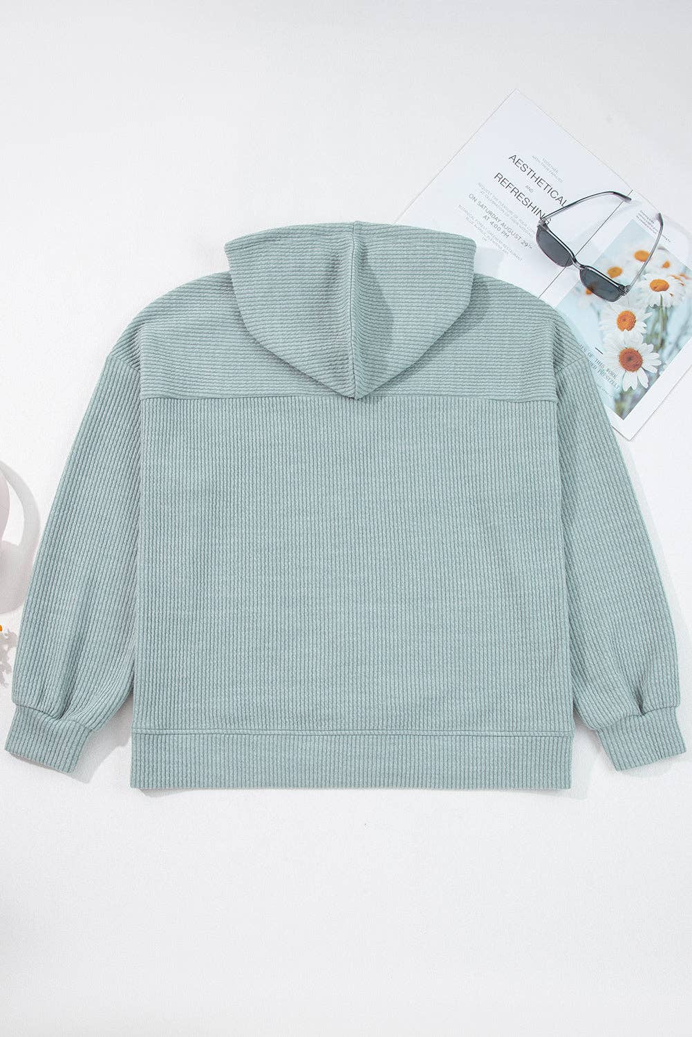 Lovesoft - Vente Sweat à capuche – femme - Hoodie en maille côtelée à épaules tombantes Aqua Clearly2
