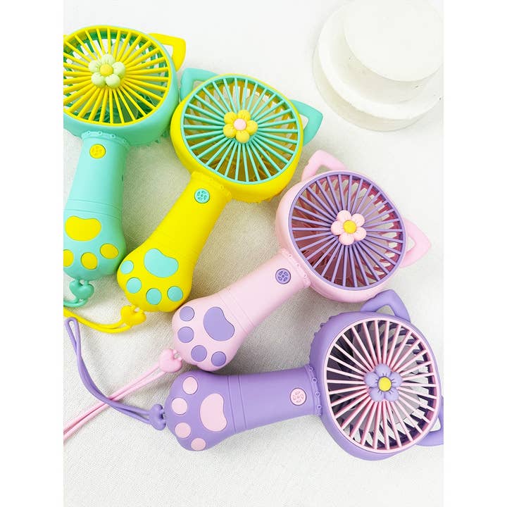 MIX COLOR Cute Paw Portable Hand Fan with strap for wholesale on Faire