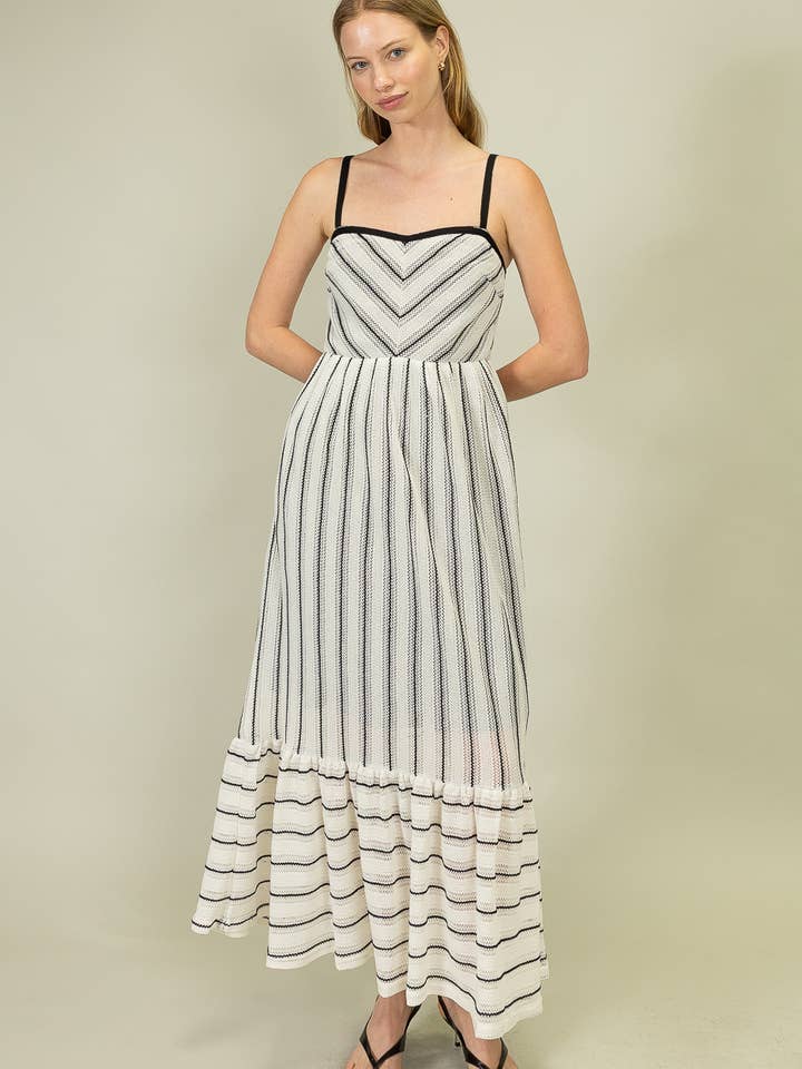 LD1058 Striped Textured Maxi Dress with Contrast Straps for wholesale by Heyson