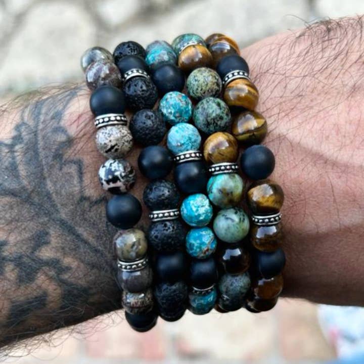 Seneca Chrysocolla elastic men's bracelet 2223 for wholesale by LOetMA