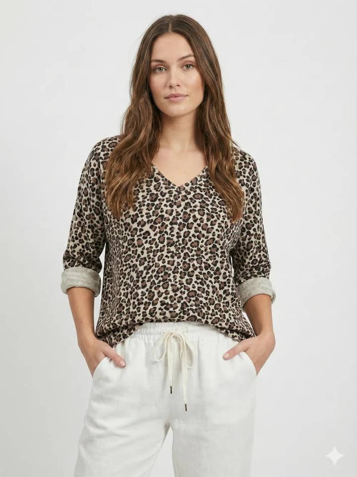 Collo alto a V stampato leopardato @5678_HColVLeo per la vendita all'ingrosso da parte di Mimi & Gogo