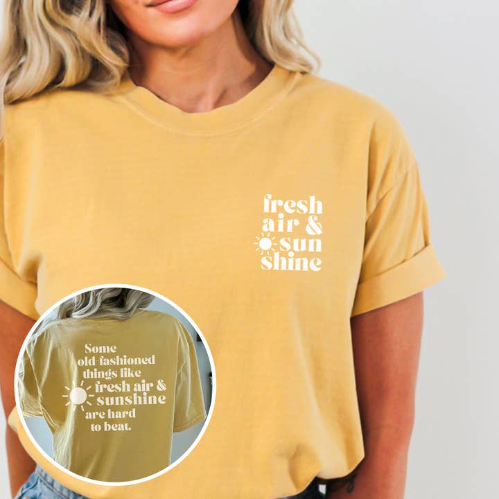 Fresh Air and Sunshine, Comfort Colors, Inspirational Tshirt for wholesale by Scripted Pearl