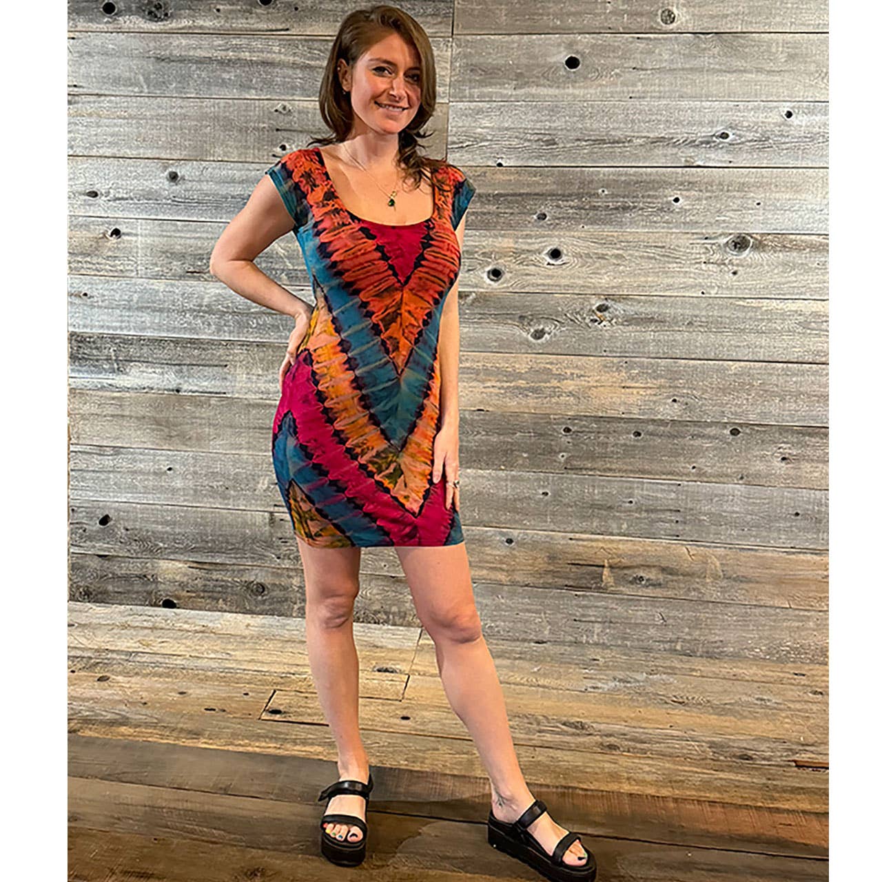 couleur comme illustré Mini-robe moulante Boho Hippie Peek A Boo, teinte à la main      en vente sur Faire0