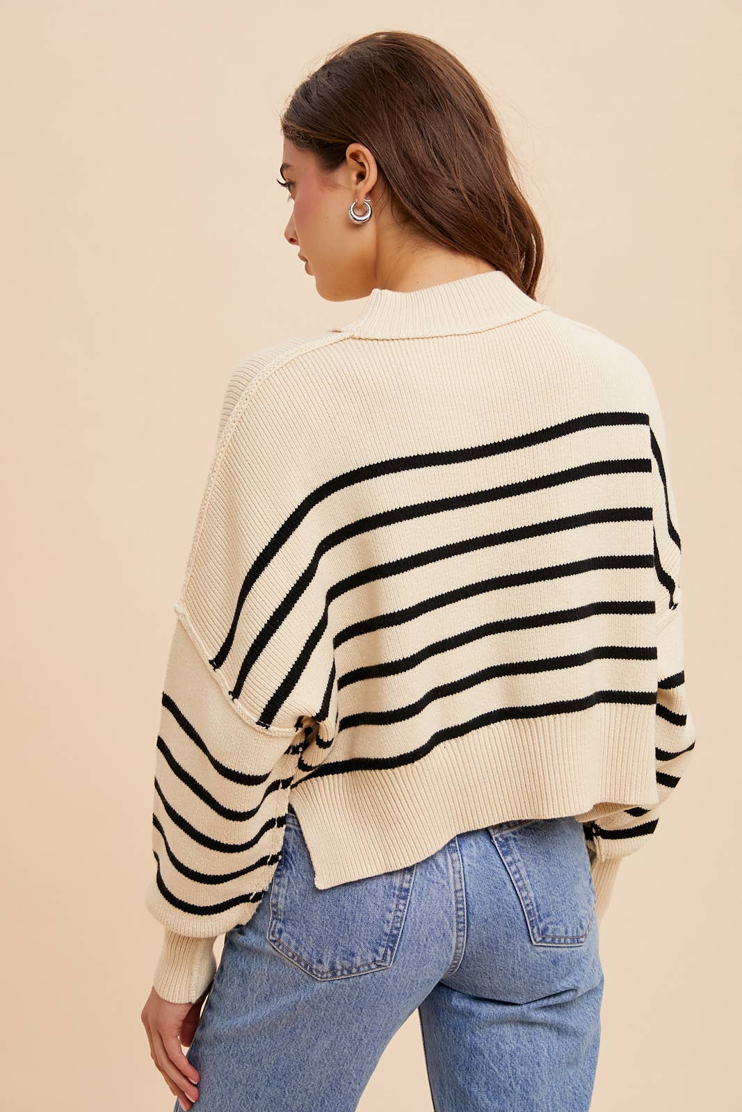 In Loom - Vente Pull en maille – femme - Pull rayé court à col montant4