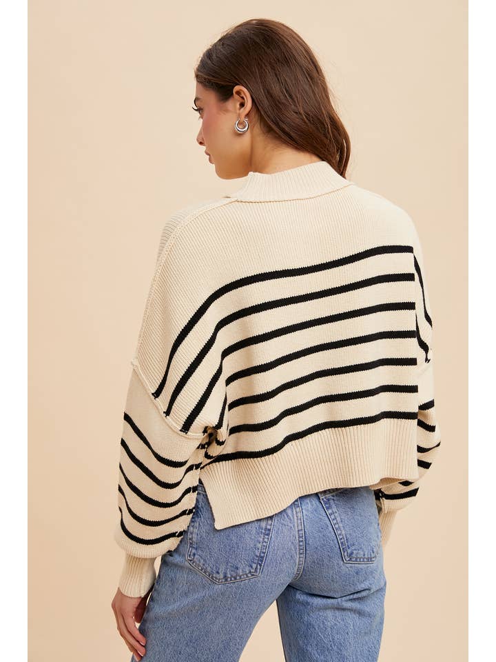 In Loom - Vente Pull en maille – femme - Pull rayé court à col montant4