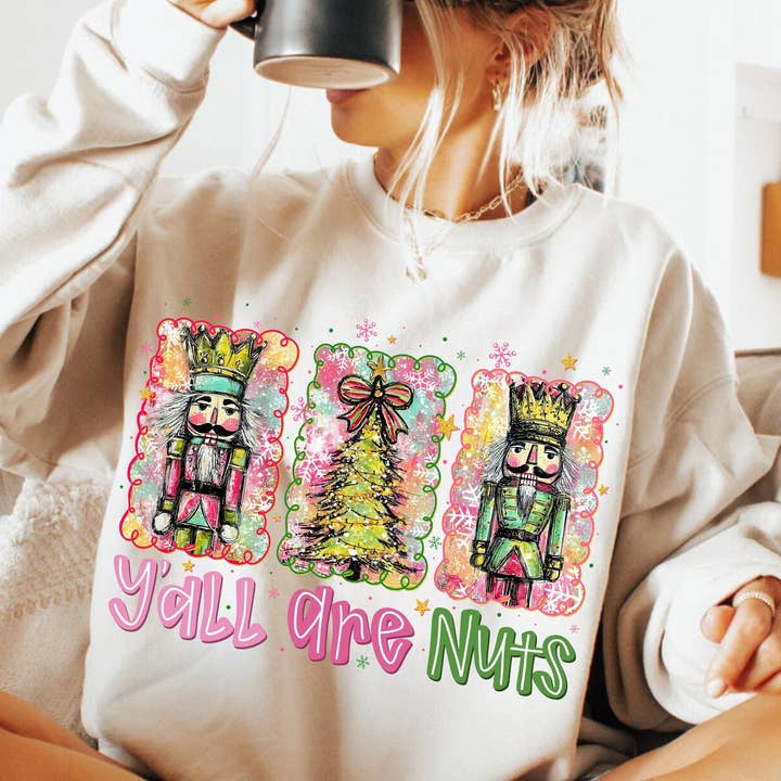 DLT Ecommerce - Wholesale T-shirt (graphic) – women's - Christmas Y'all Are Nuts Tee, Preppy Nutcracker Sweater0