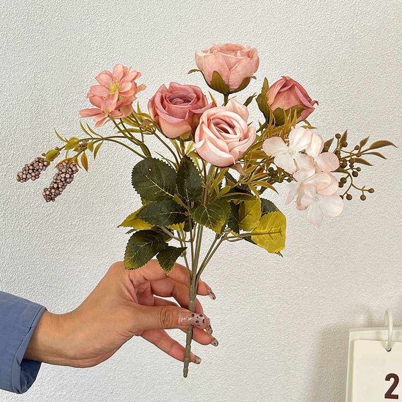 Sweet Home Deco – Engroshandel Kunstige blomster – 13'' lang buket med blandede blomster i silke, roser/margeritter i efterårsfarver2