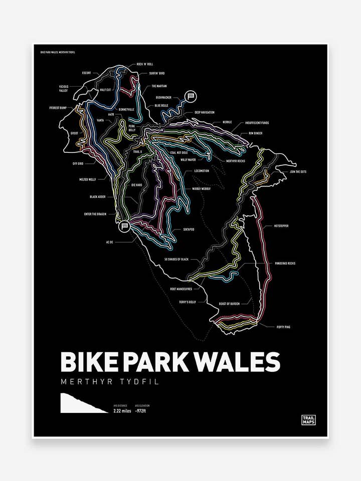 Bike Park Wales Konsttryck för wholesale av Trailmaps.com