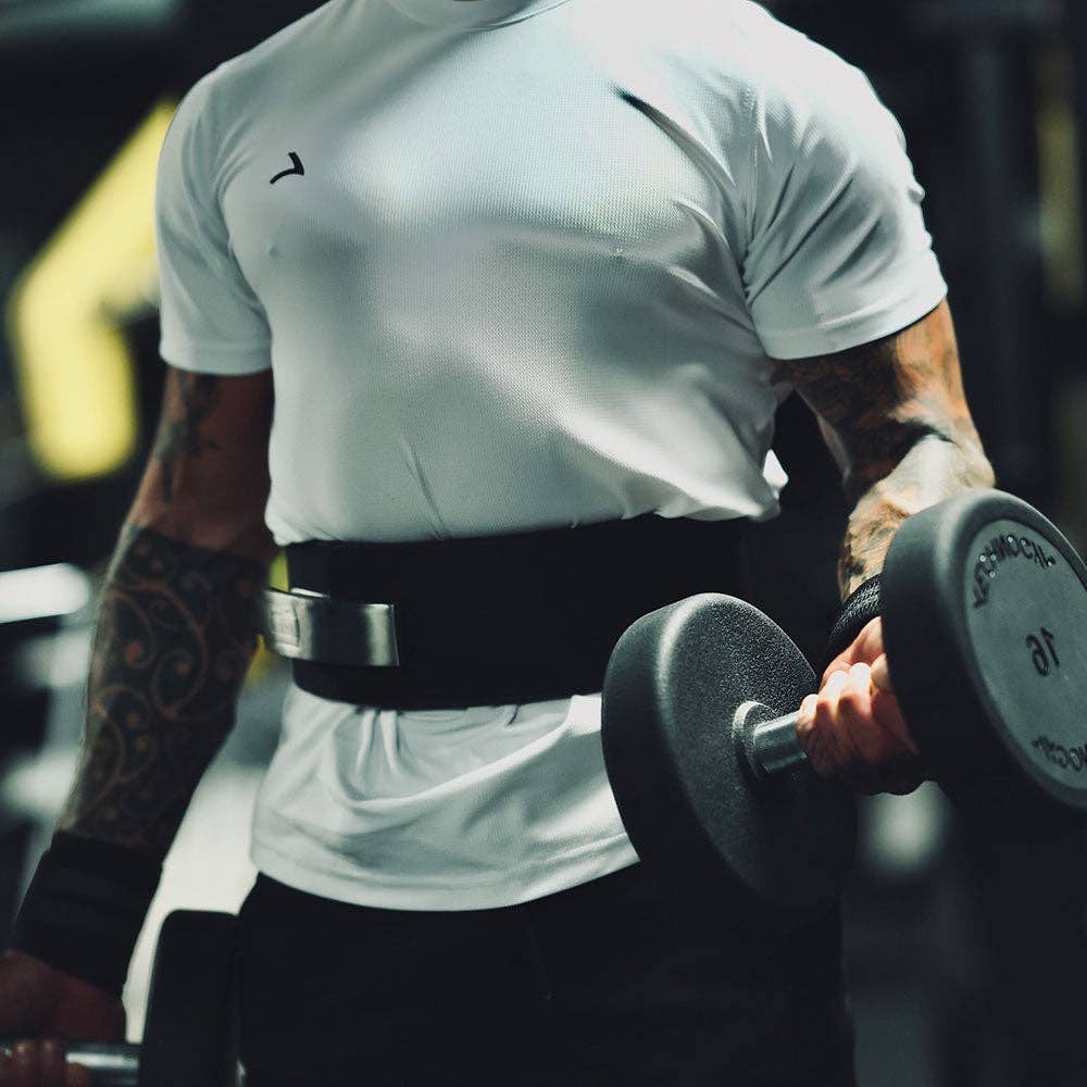 Reeva Europe – wholesale Träningsutrustning – Svart läderbälte för tyngdlyftning med spänne i rostfritt stål6