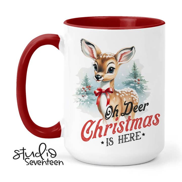 Vintage Christmas Mug with Deer, Oh Deer Christmas is Here for wholesale by Studio Seventeen