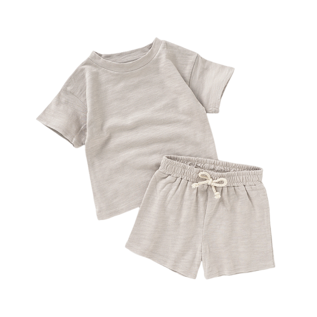 Au Petit Coton – T-shirt em branco para impressão de sublimação – Criança por atacado – Conjunto KAYLE de camiseta e shorts em algodão orgânico0