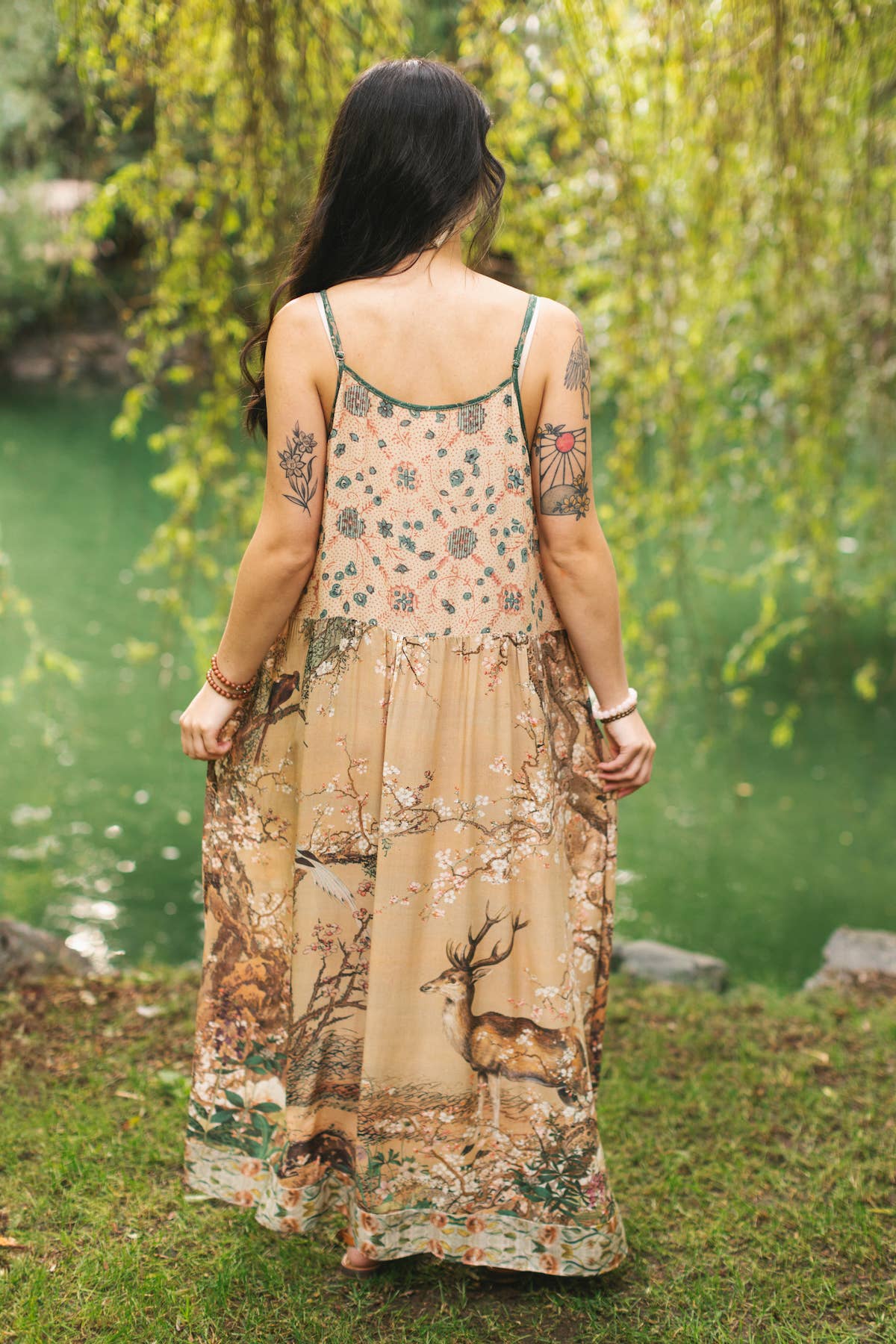 Market of Stars (USA) - Wholesale Dress - Women's - Fable Bohéme Long Maxi Slip Dress w/ Blossoms, Deer & Moon6