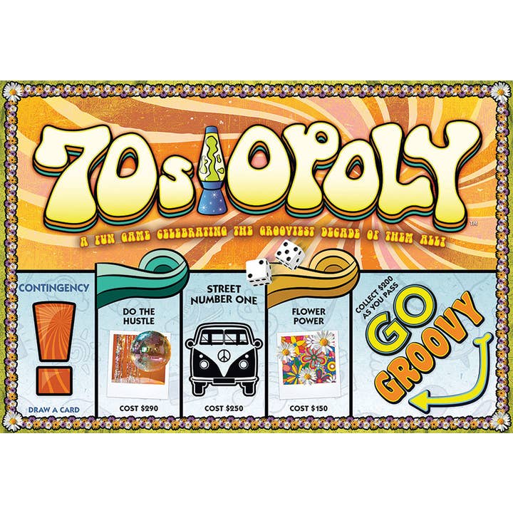 Jeu de plateau Opoly des années 70, par Late for the Sky pour la vente par Outset Games and Cobble Hill Puzzles