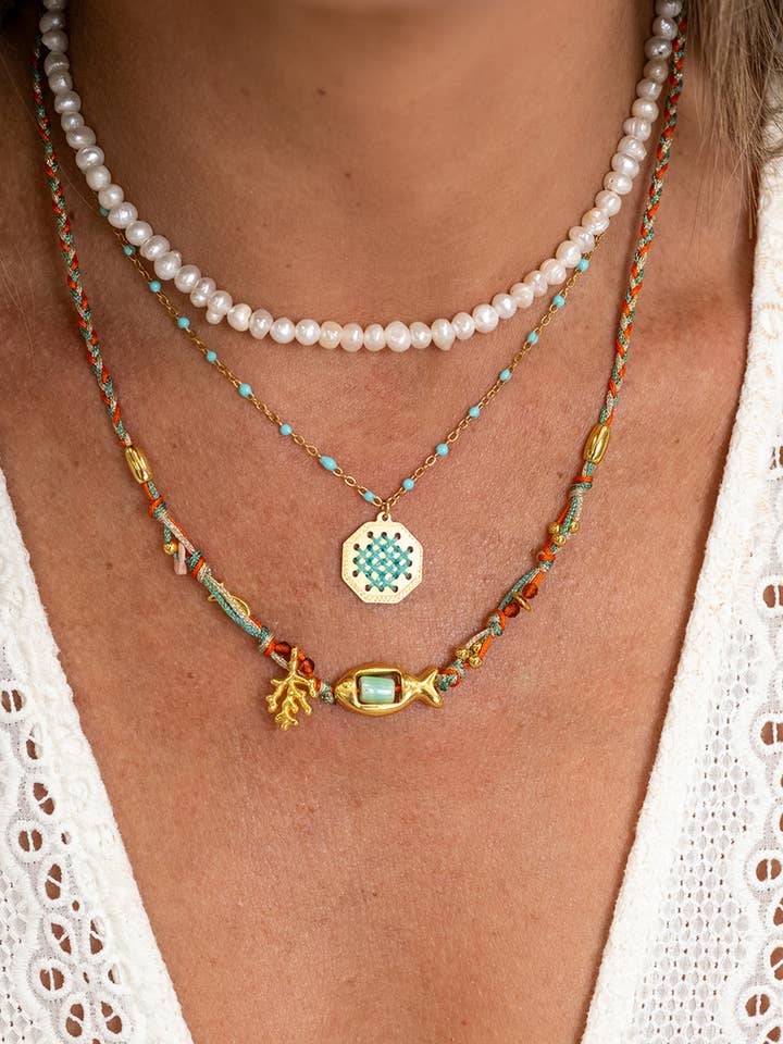 Halskette Motivo Rossario mit handgefertigtem Stahlkettchen und Halbedelsteinen für den Großhandel von LifeLikes