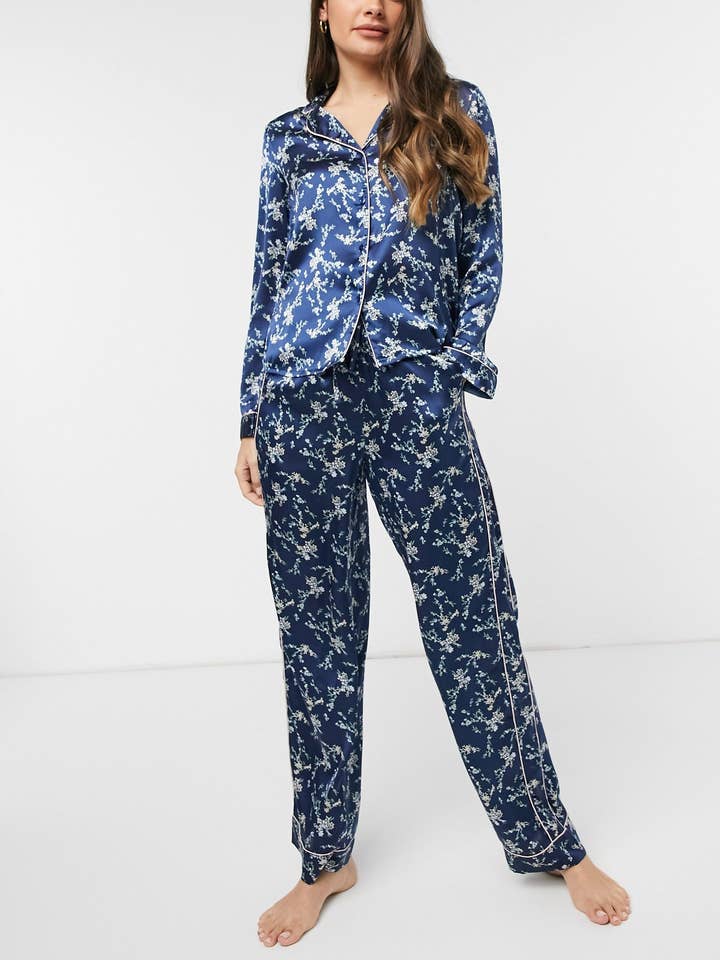 Loungewear com estampa abstrata digital azul marinho com calças por atacado de STYLE INSTANT