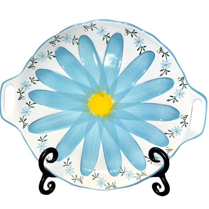 Blue Flower Hand Painted Ceramic Plate for wholesale by Joytime Ministries