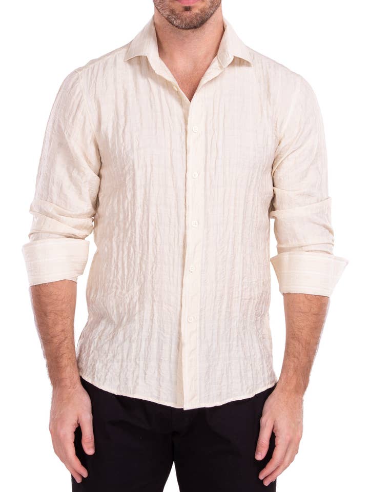 222201 - Beige Langarm-Hemd mit Knopfleiste für den Großhandel von Bespoke Moda