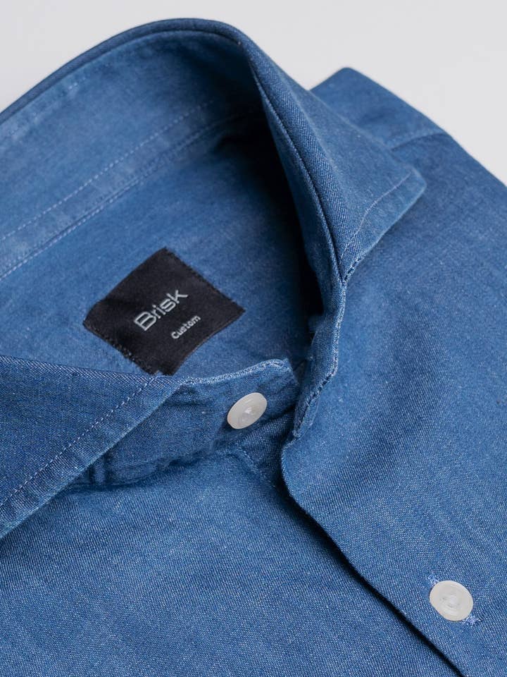 BRISK – Engroshandel Skjorte med buttondown – Mænd – Denim mørk vaskeskjorte - afskåret ekstrem krave2