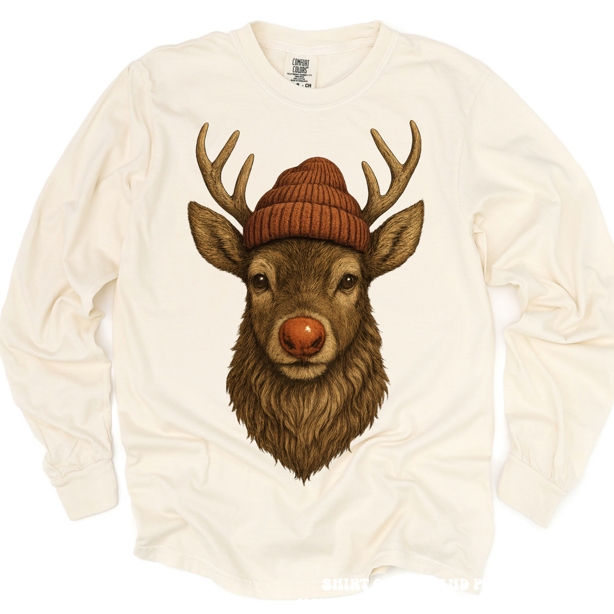 Madi Moosh - Wholesale T-Shirt (Graphic) - Women's - Rudolph  Wearing A Beanie Christmas Shirt - Comfort Colors0