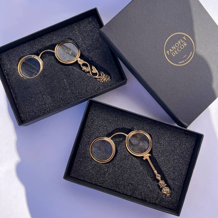 Brass Dual-Eye Magnifying Glass – Ornate Double Lens Loupe for wholesale by Plutus imports