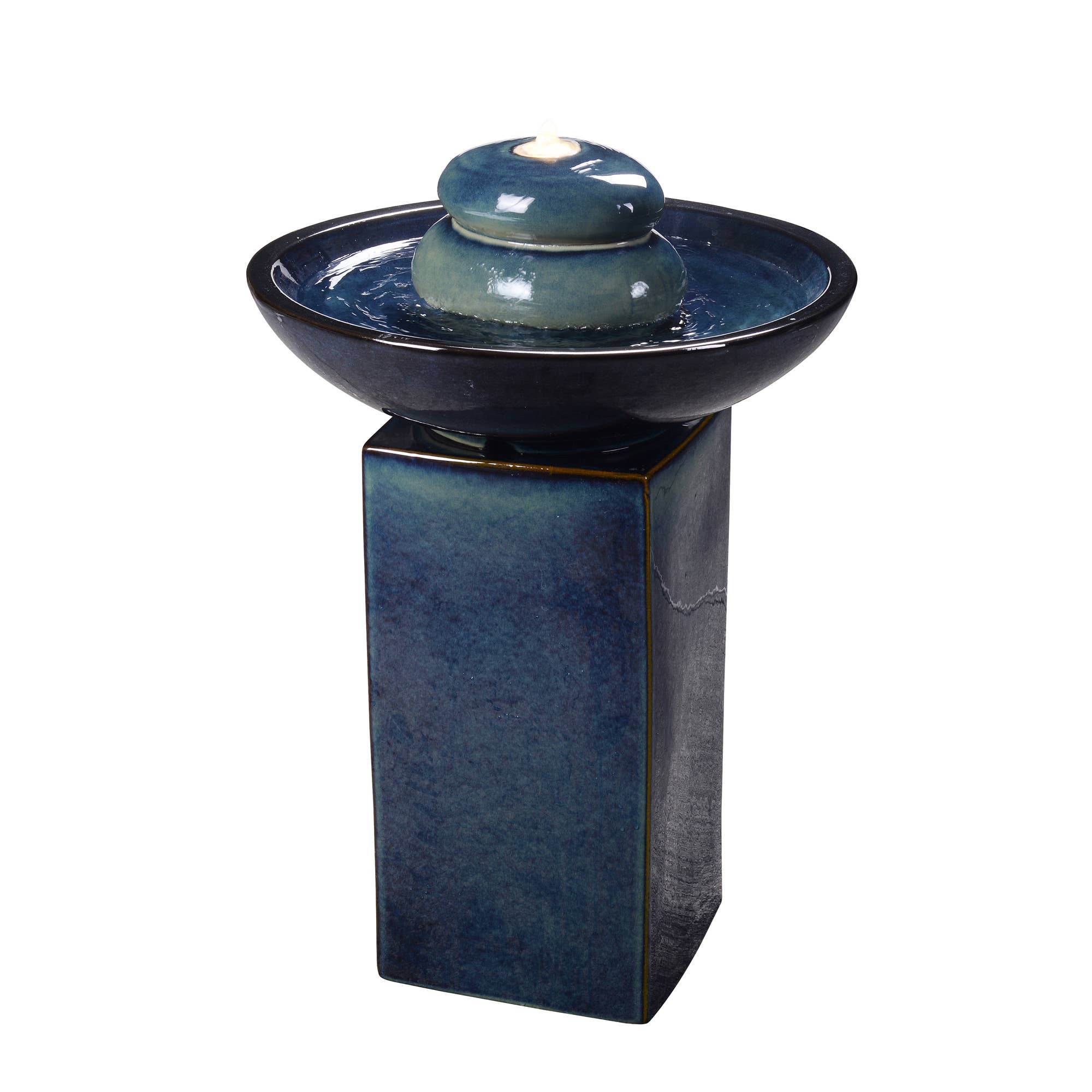 Hi-Line Gift Ltd. - Wholesale Outdoor Ornament/Decor - Blue Ceramic Fountain Warm White LED Lights1