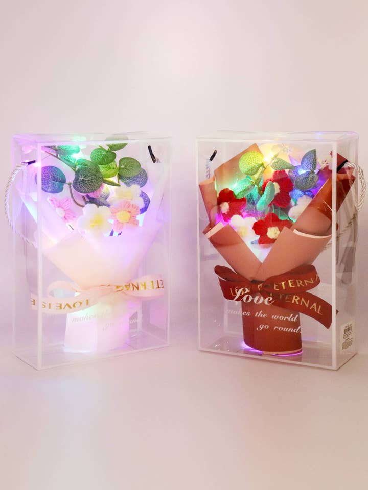 Floral Crochet Knitted Led Bouquet Gift Box - 10 Inch for wholesale by Cap Zone