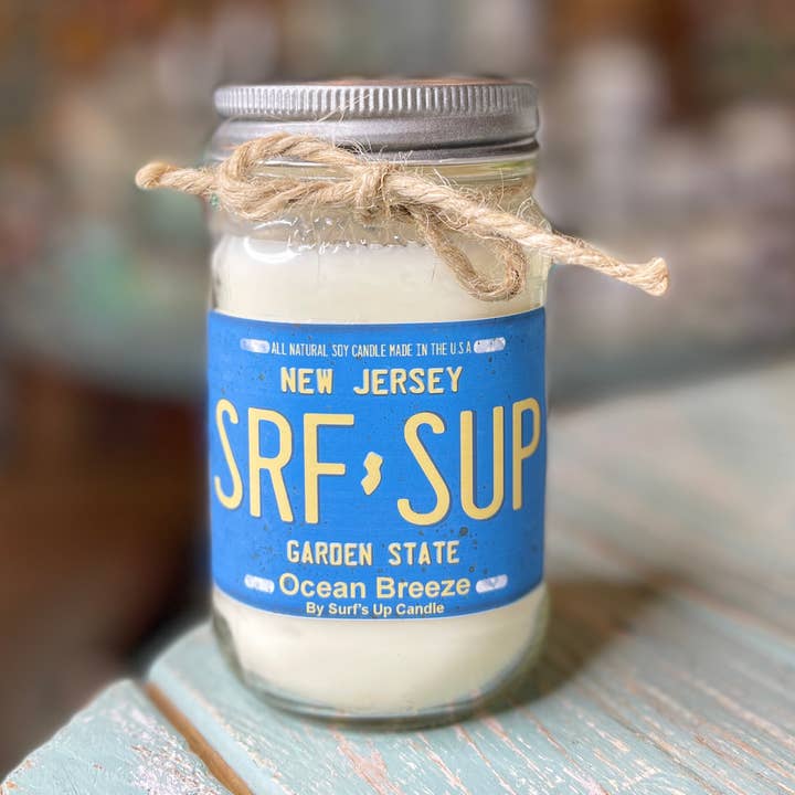 New Jersey Nummerplade Mason Jar Candle for engroshandel hos Surfs Up Candle
