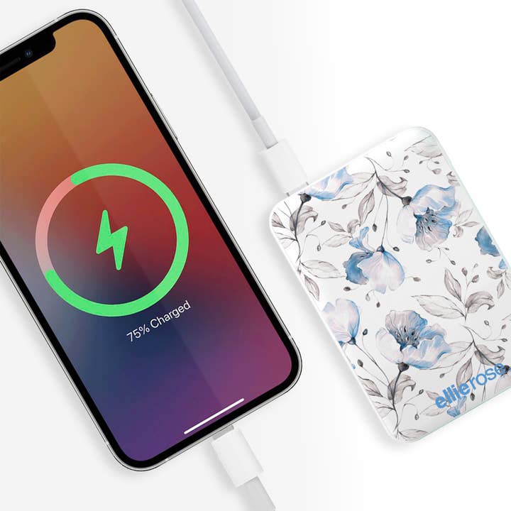 Ellie Rose - Wholesale Portable Charger - Power Bank Charger - Blue Floral7