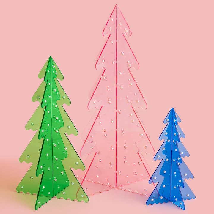 Taylor Elliott Designs - Wholesale Decorative Tabletop Object - Acrylic Decorative Fir Trees - Pink / Green / Blue w/ Pearls0