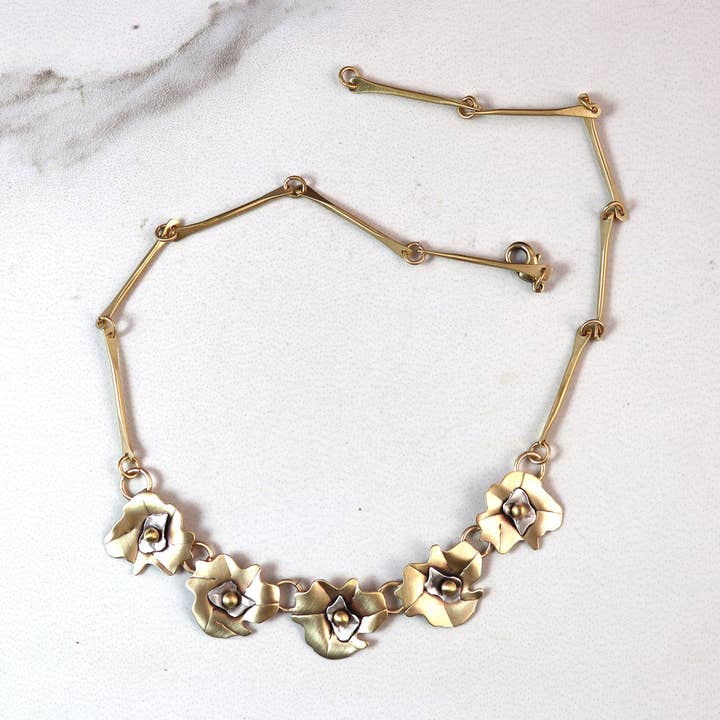 Whitney Designs Ltd. - Wholesale Pendant/Charm Necklace - Handmade Garden Party 5 Flowers Necklace Sterling and Brass0